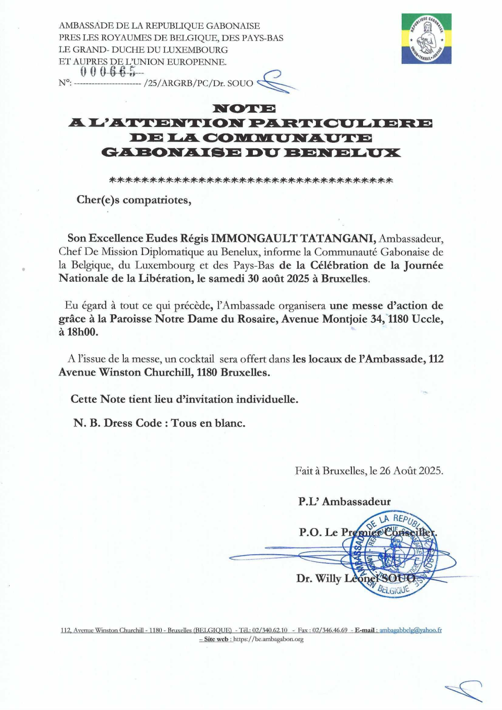 NOTE A LATTENTION PARTICULIERE DE LA COMMUNAUTE GABONAISE BENELUX